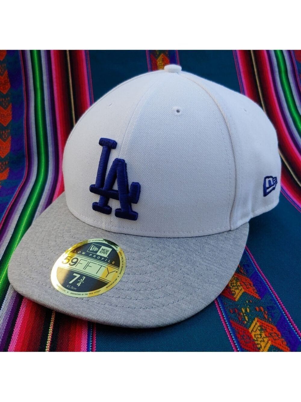 New Era Dodgers 59FIFTY Low Profile 7 3/4 Baseball Cap White Gray and Blue Logo - Picture 14 of 15